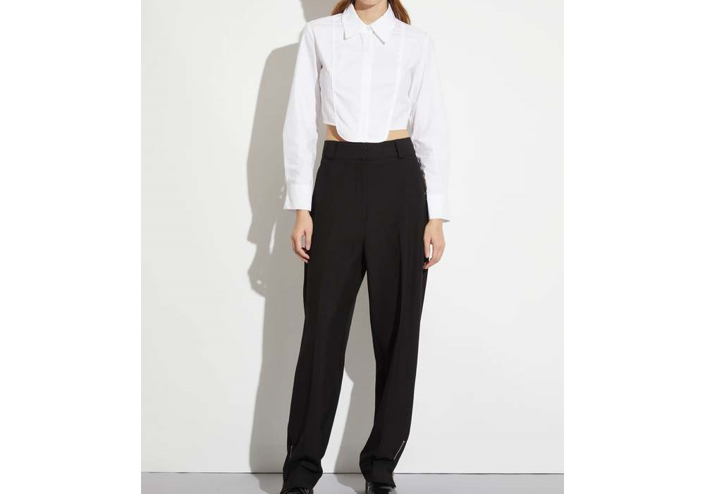 Camisa smoking feminina Joyce da Saint Art New York, branca, tamanho XS