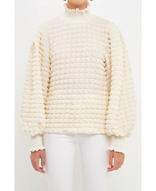 Blusa texturizada feminina com gola smock, tamanho natural P