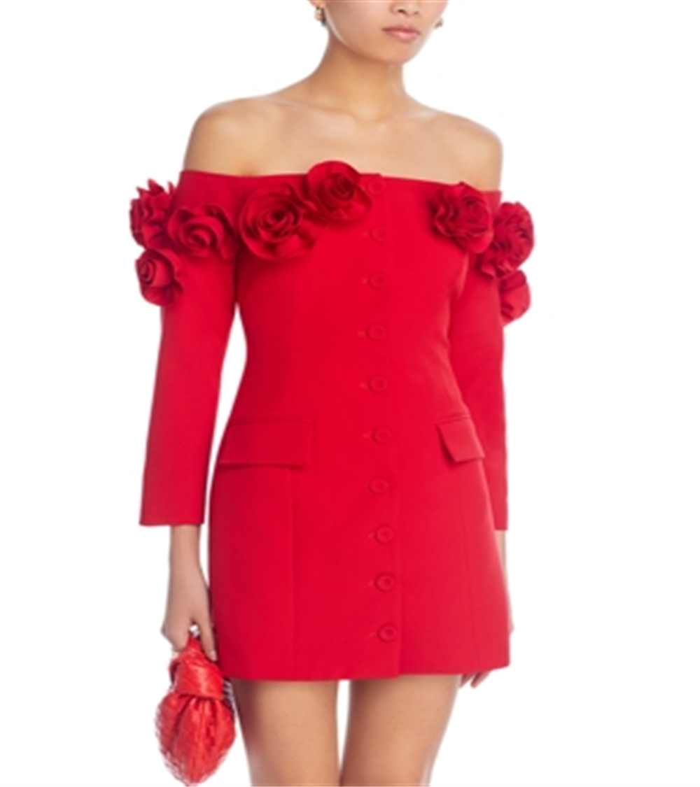 Lucy Paris Vestido curto ombro a ombro roseta vermelho