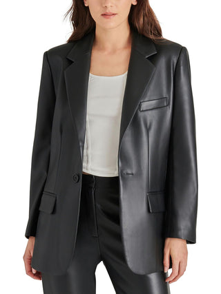 Blazer feminino Steve Madden Imaan de couro sintético, preto, tamanho XS