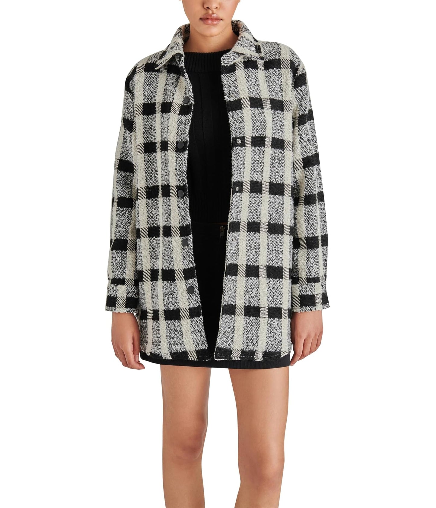 Jaqueta xadrez feminina Steven Madden Eldridge preta, tamanho pequeno