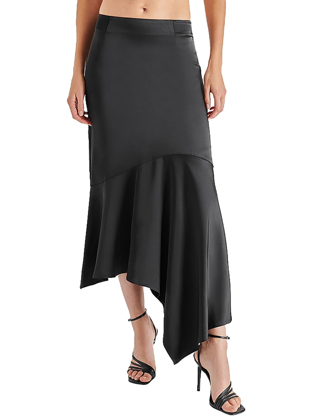 Saia midi assimétrica de cetim Lucille Steve Madden, preta