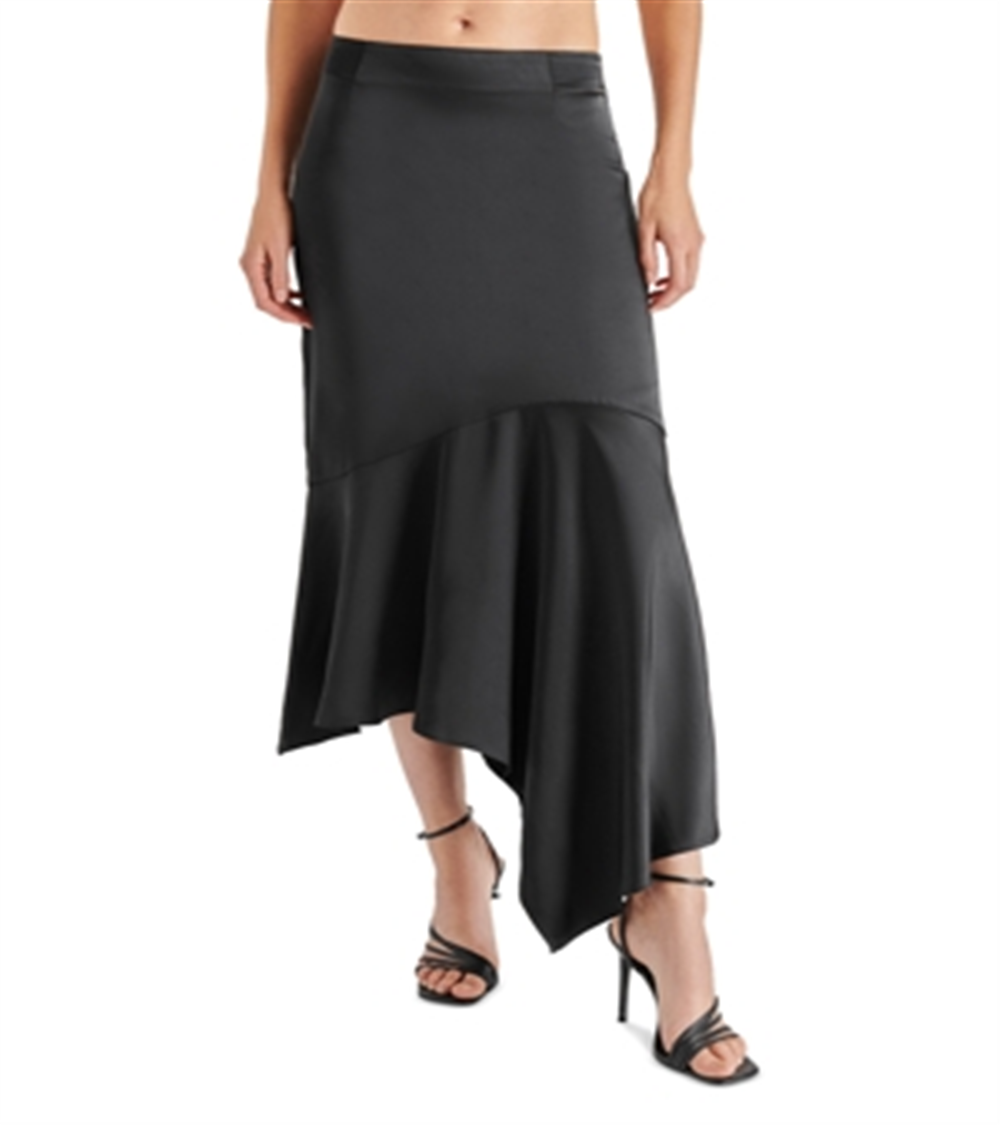 Saia midi assimétrica de cetim Lucille Steve Madden, preta