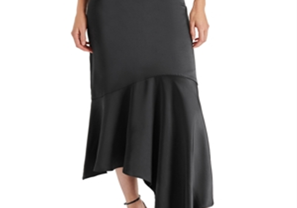 Saia midi assimétrica de cetim Lucille Steve Madden, preta