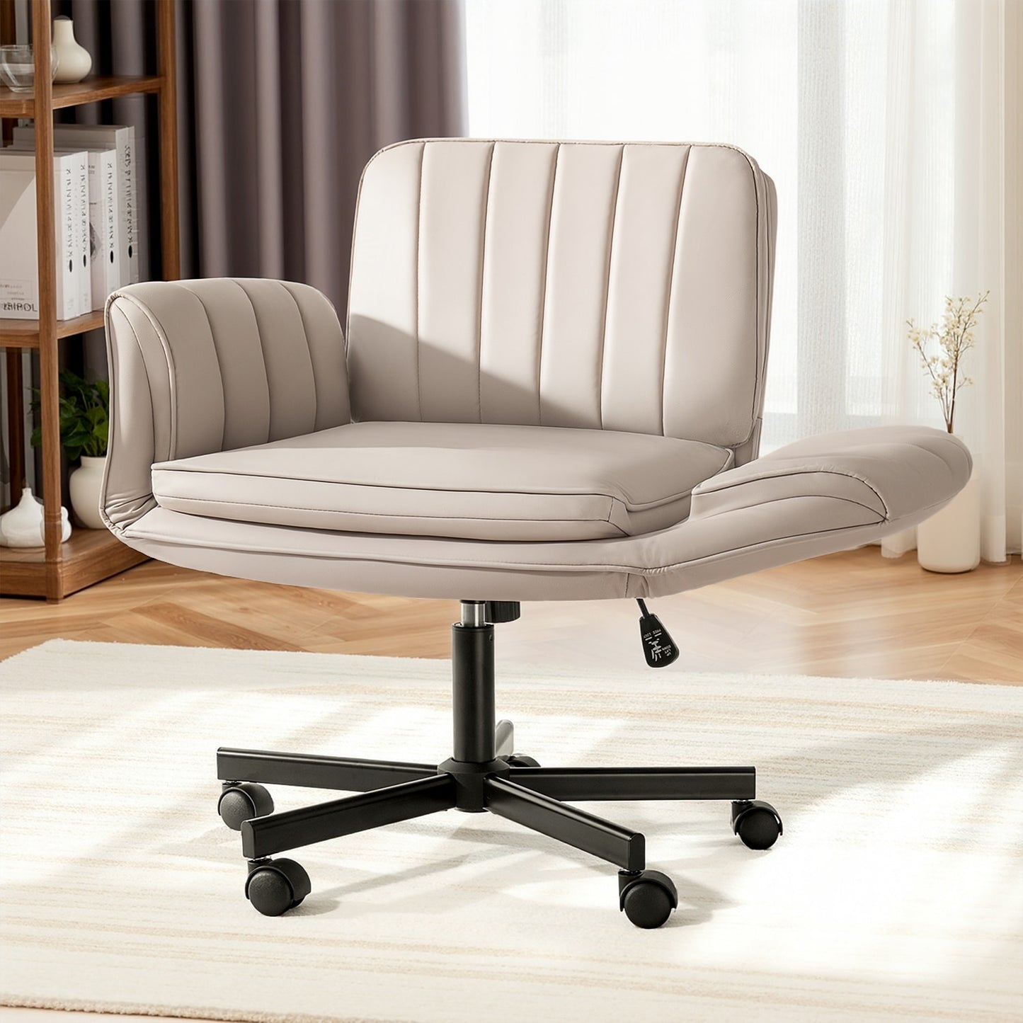 BOSSIN Criss Cross Office Chair with Arms and Wheels  Adjustable Swivel PU Leather Desk Chair for Makeup Vanity Bedroom