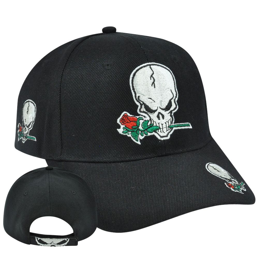 Skull Roses Darkness Death Adjustable Acrylic Stoned To The Bone Hat Cap