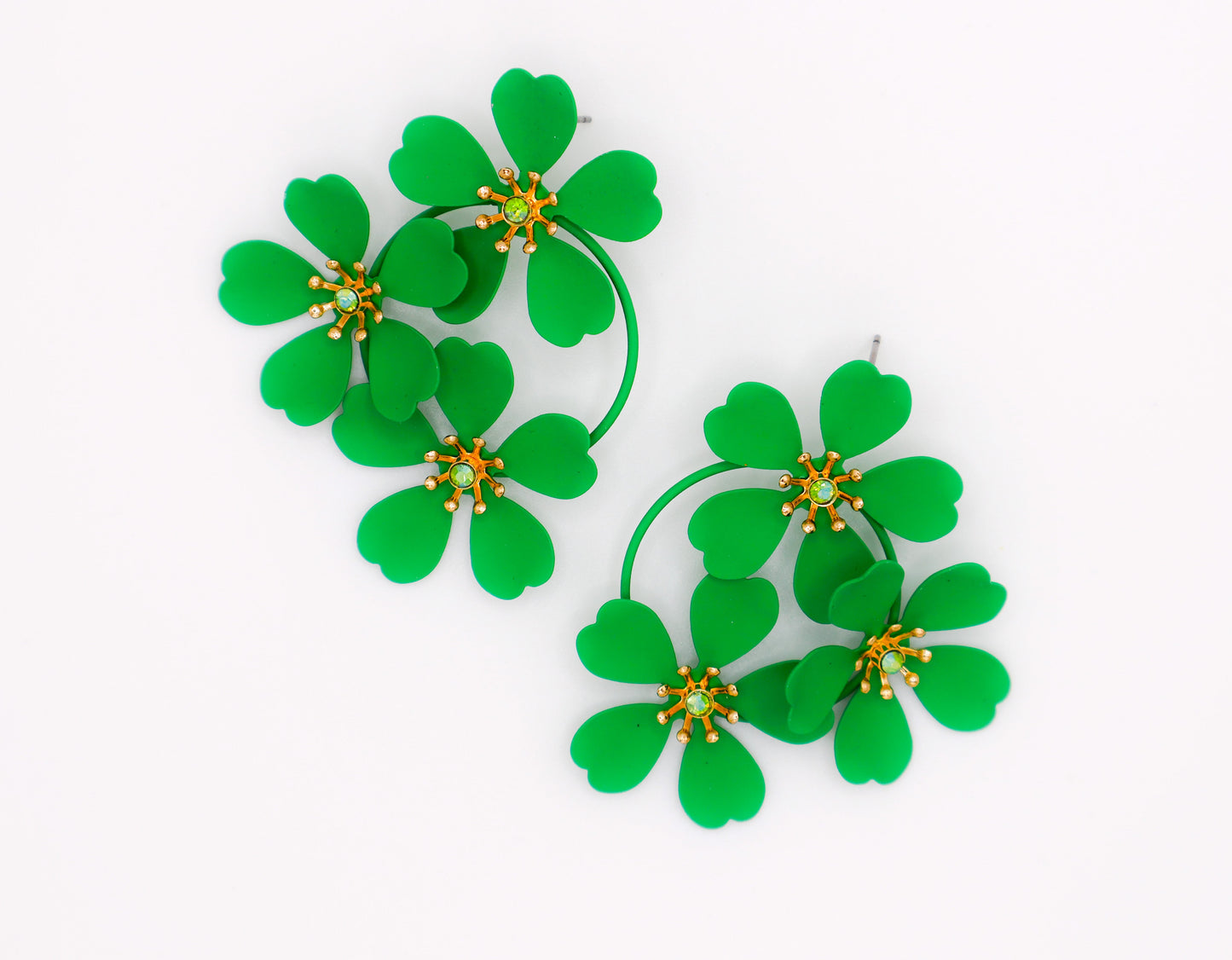 Brincos Green Blooms – Brincos luxuosos com estampa floral verde