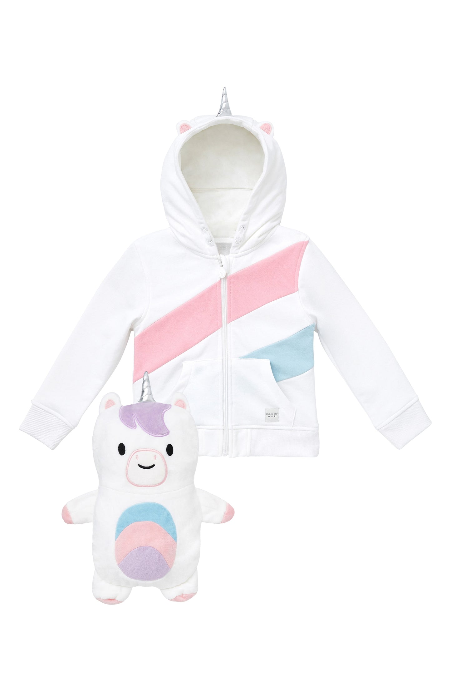 Cubcoats Transformando 2 em 1 Uki Unicórnio 2 em 1 Bicho de Pelúcia com Capuz Branco