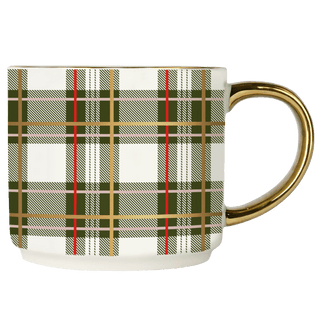 Green Plaid 14oz. Gold Handle Coffee Mug