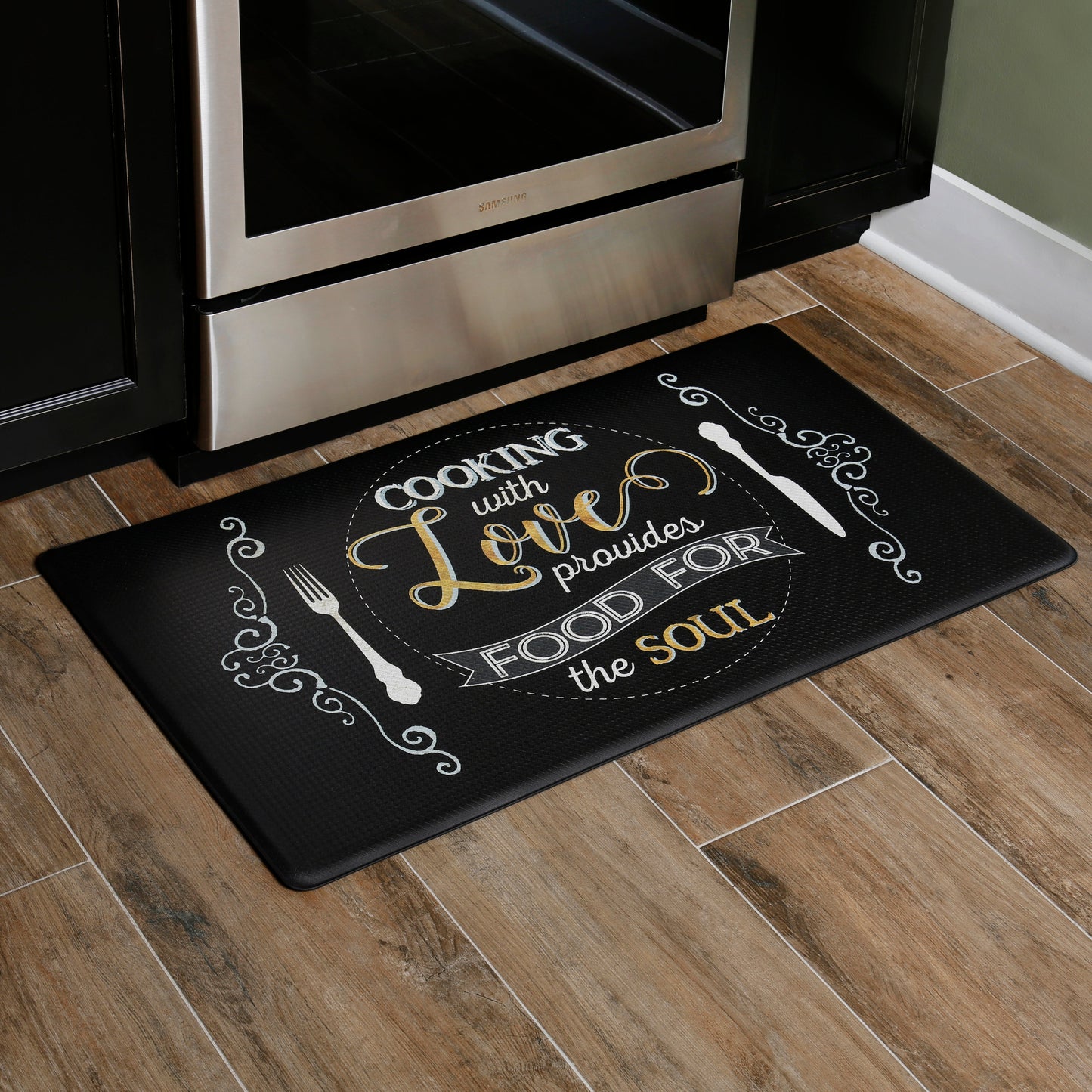 Tapete de cozinha grande antifadiga Feel at Ease de 20" x 36" (Kitchen Soul Chalk)