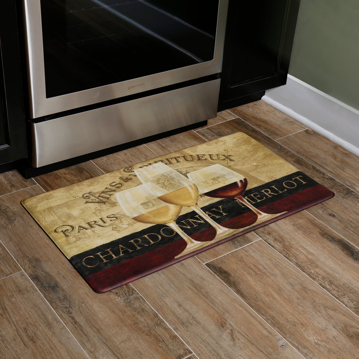 Tapete de cozinha grande antifadiga Feel at Ease de 20" x 36" (janela de vinho parisiense)