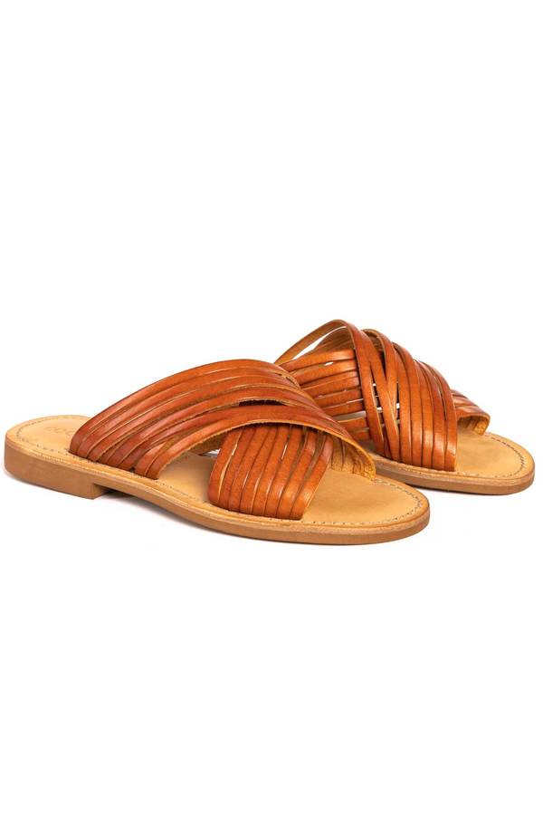 Cocobelle Mantua Crisscross Leather Sandals - BrownBrown / 8.5(39)