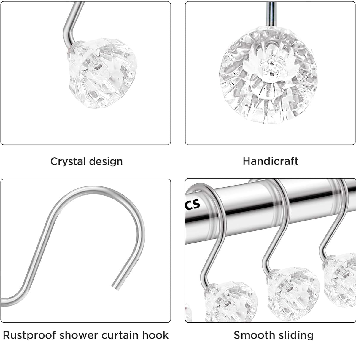 Conjunto de 12 ganchos para cortinas de chuveiro resistentes à ferrugem - 6 designs! 