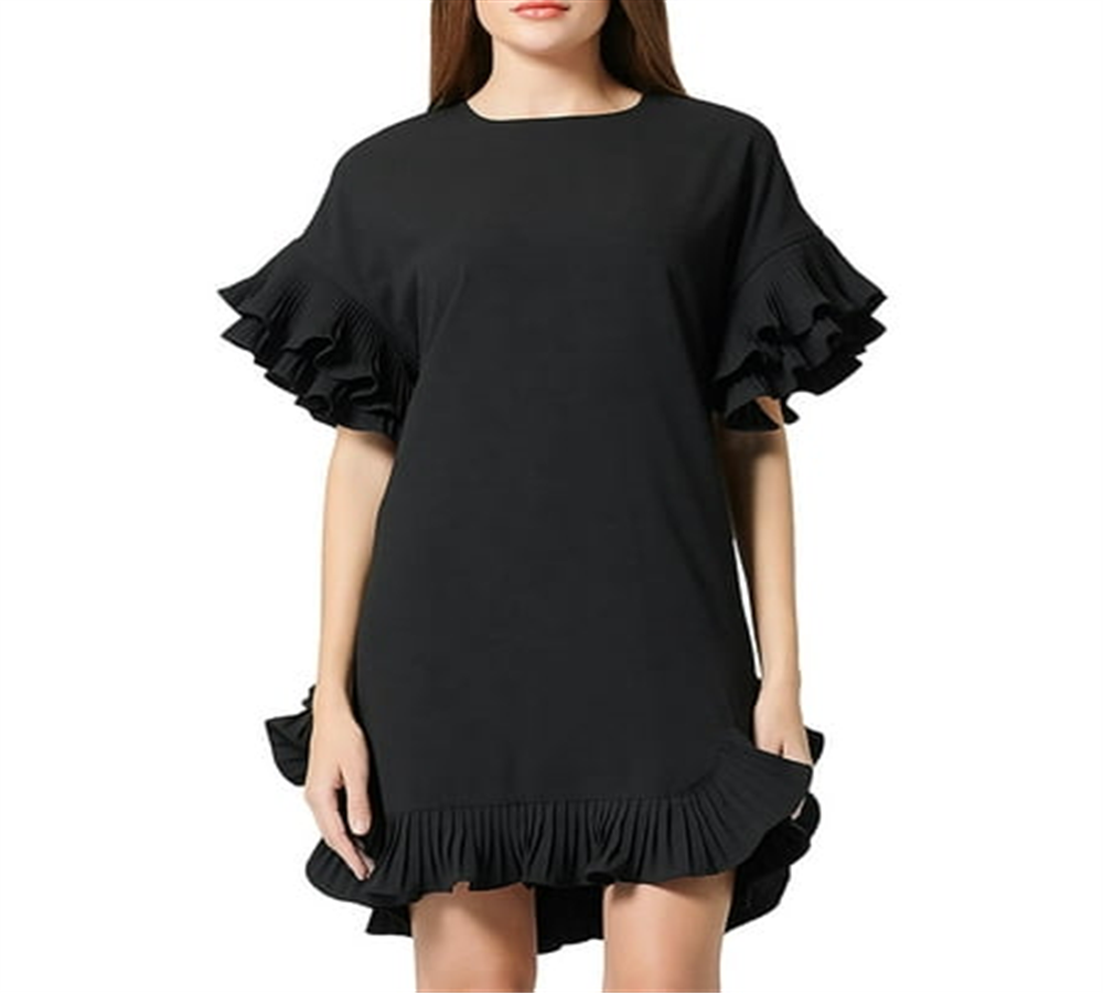 Vestido midi plissado Gracia feminino, preto, tamanho M