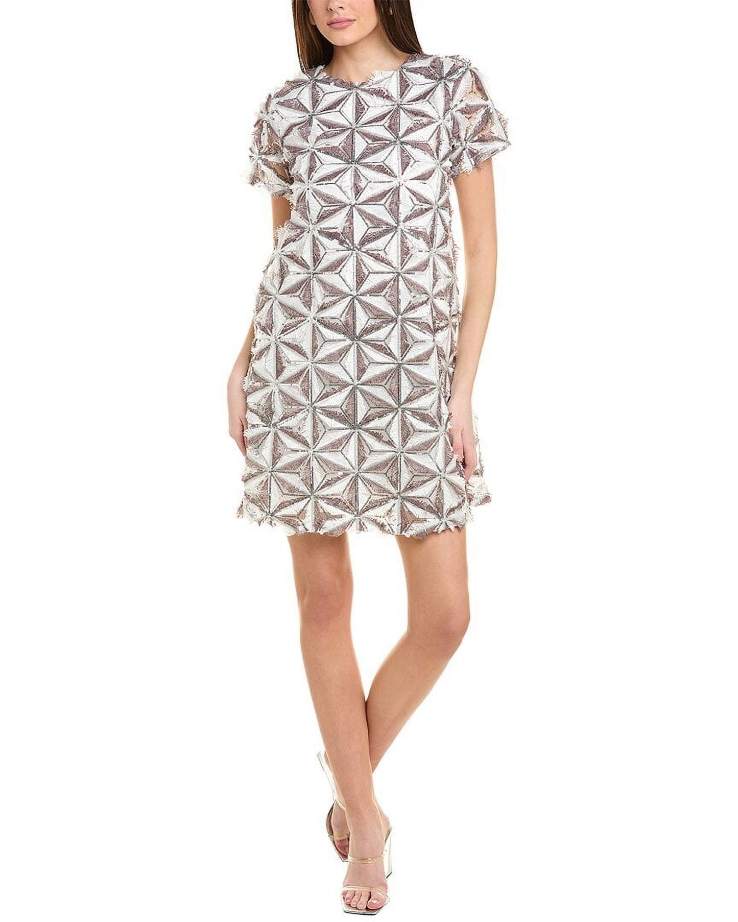 Vestido feminino Gracia com estampa geométrica brilhante, branco, tamanho M