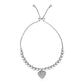 Adjustable Bead Bracelet with Round Charm and Cubic Zirconias in Sterling Silver