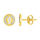 14k Two Tone Gold Round Religious Medal Post Earrings
