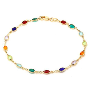 Tornozeleira com Cristais em Ouro Amarelo 18k