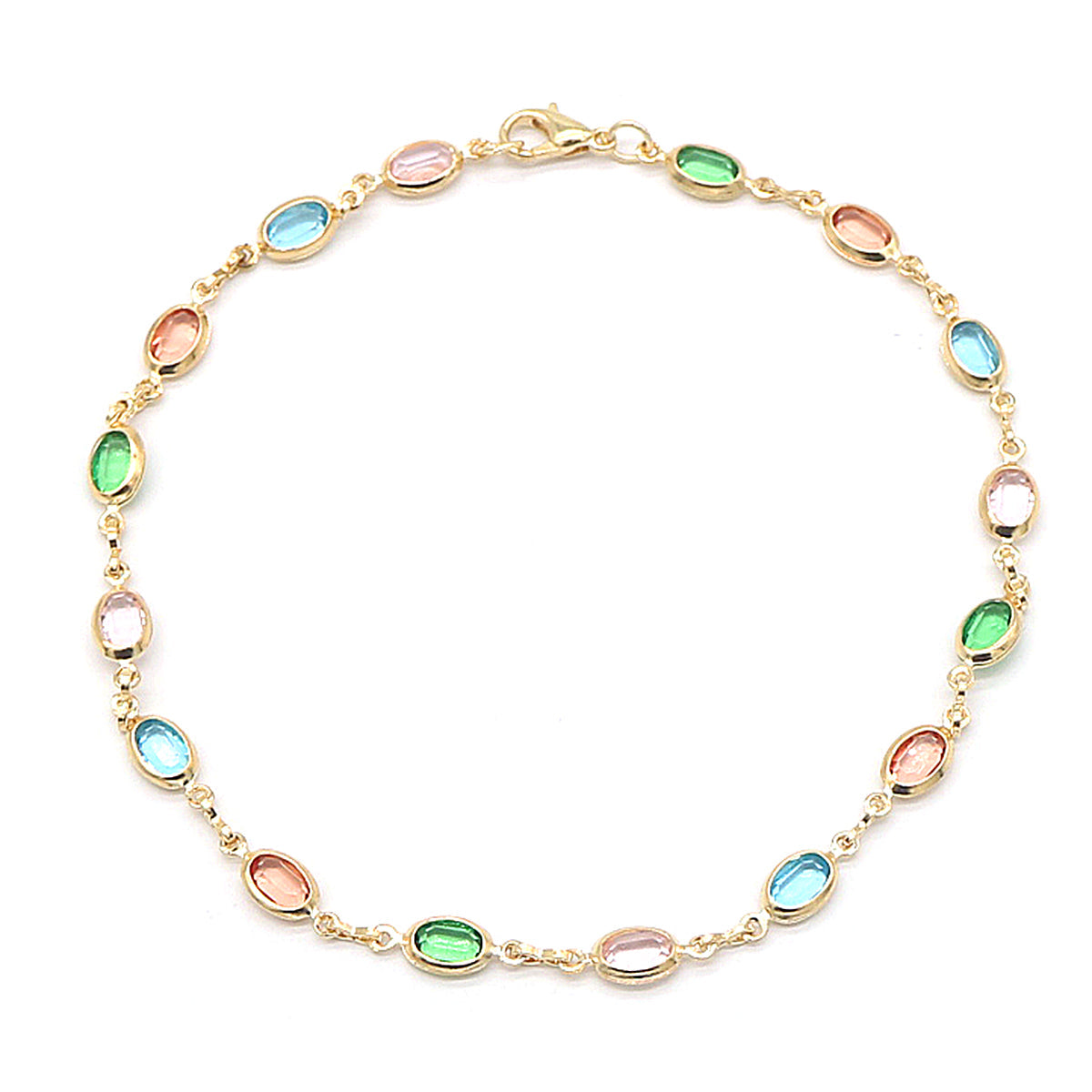 Tornozeleira com Cristais em Ouro Amarelo 18k