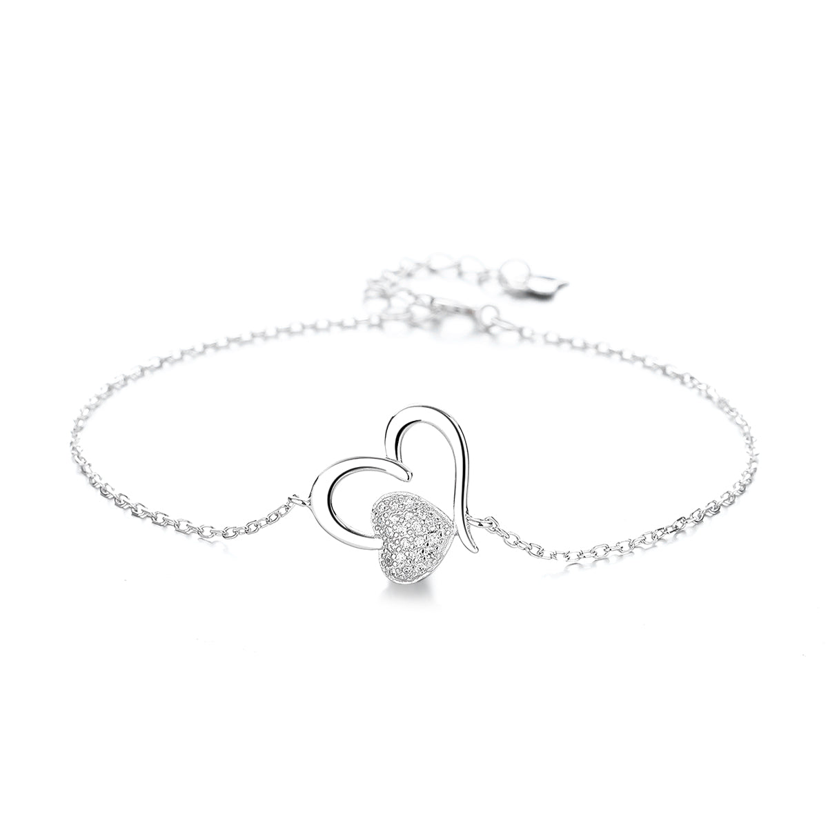 Tornozeleira em formato de coração em ouro rosa 14k e prata esterlina com cristais