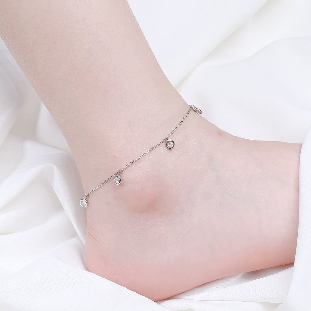 Tornozeleira com bisel de cristal Swarovski em prata esterlina