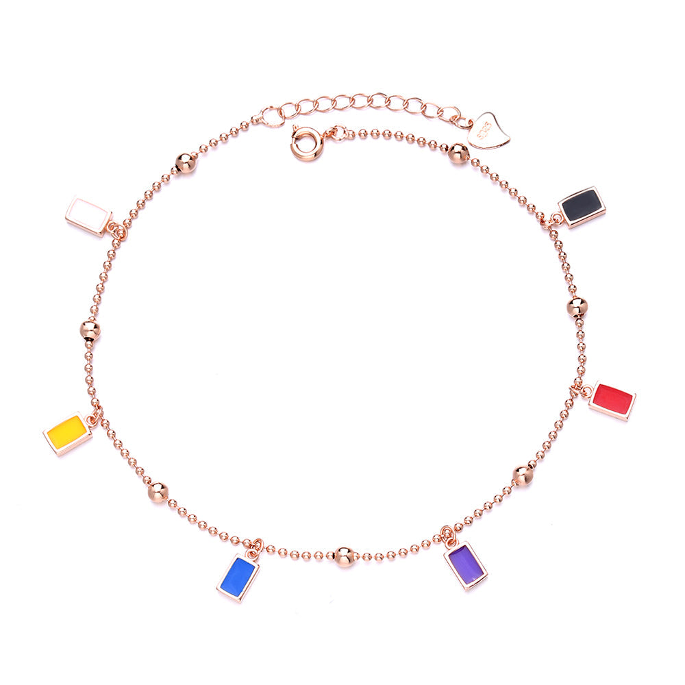 Tornozeleira com pingente multicolorido em ouro rosa