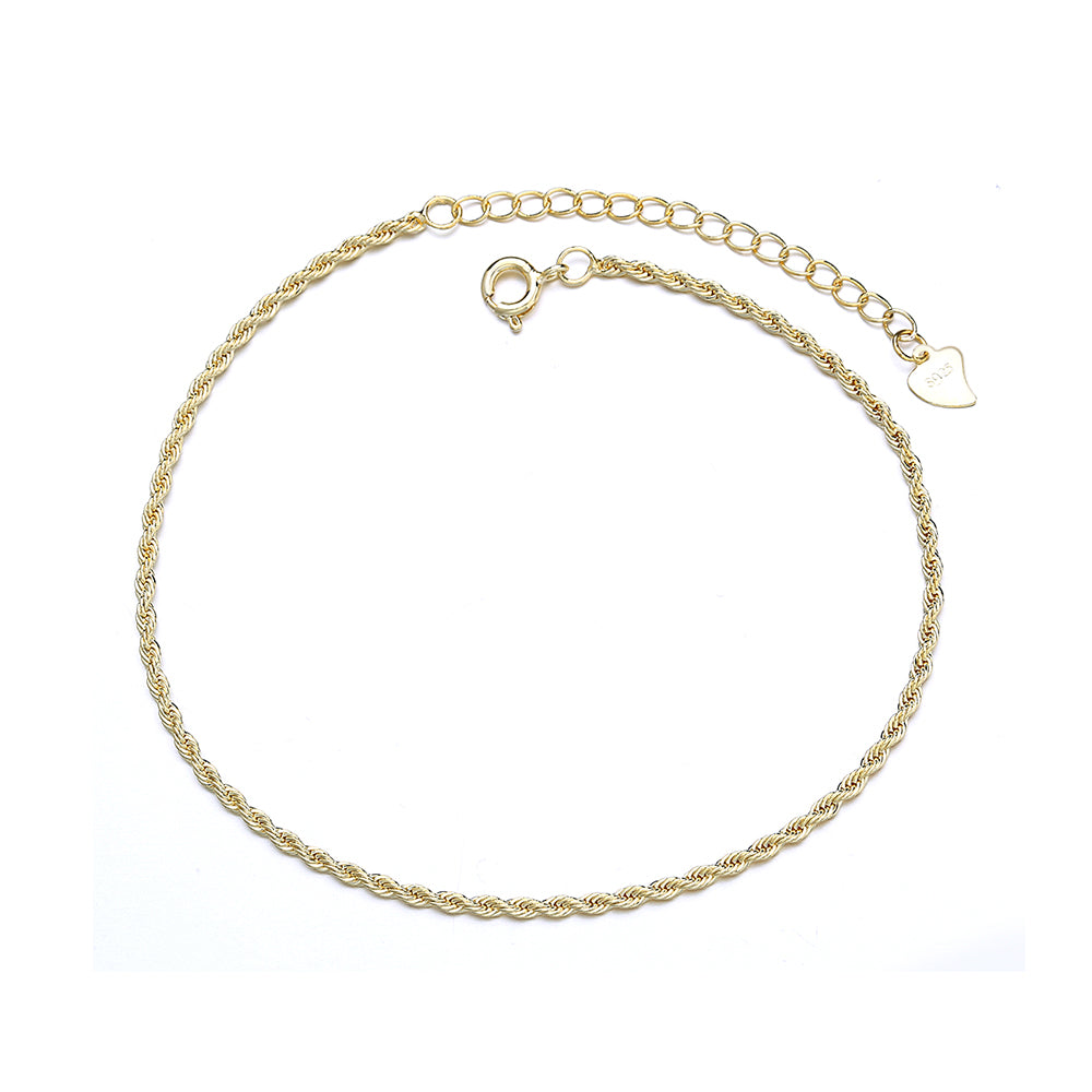 Tornozeleira de corrente de corda banhada a ouro 14K