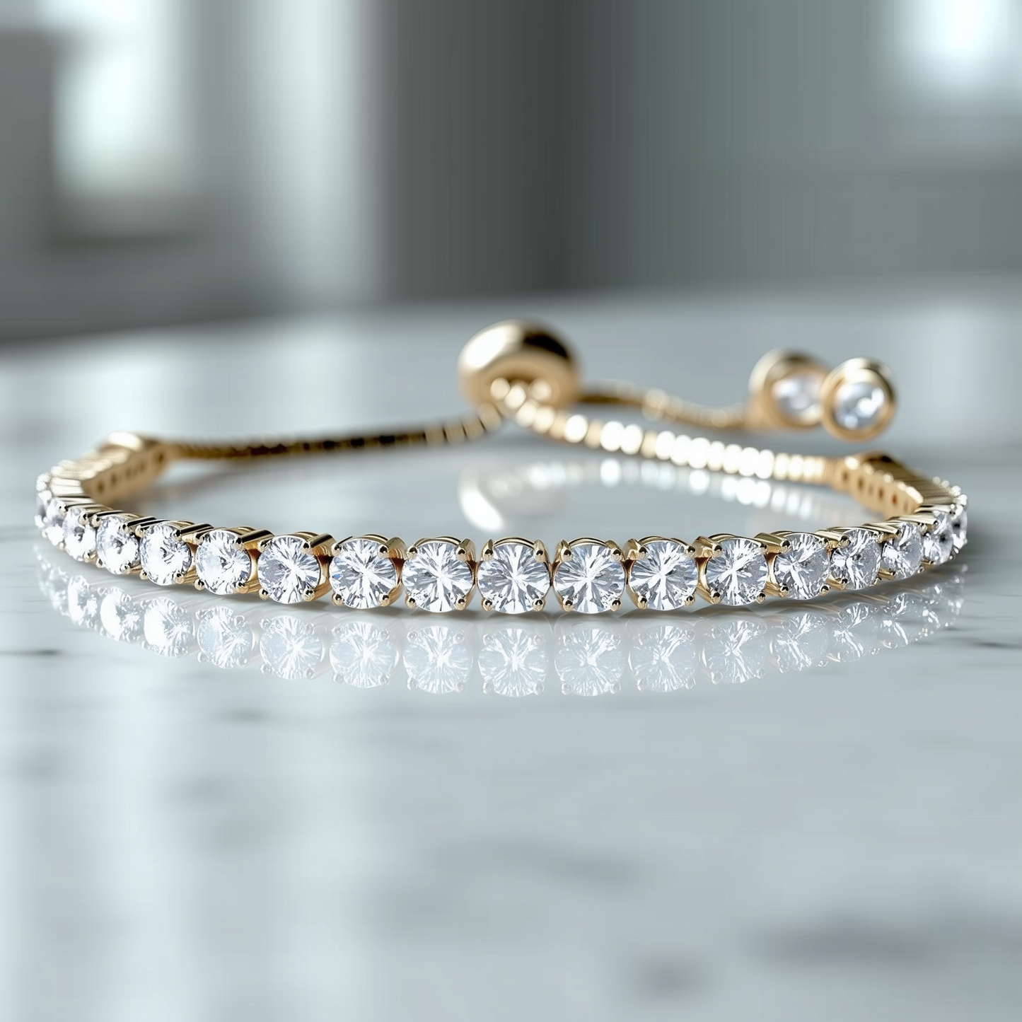 Pulseira de tênis ajustável Amy e Annette em ouro 14K com cristais Swarovski