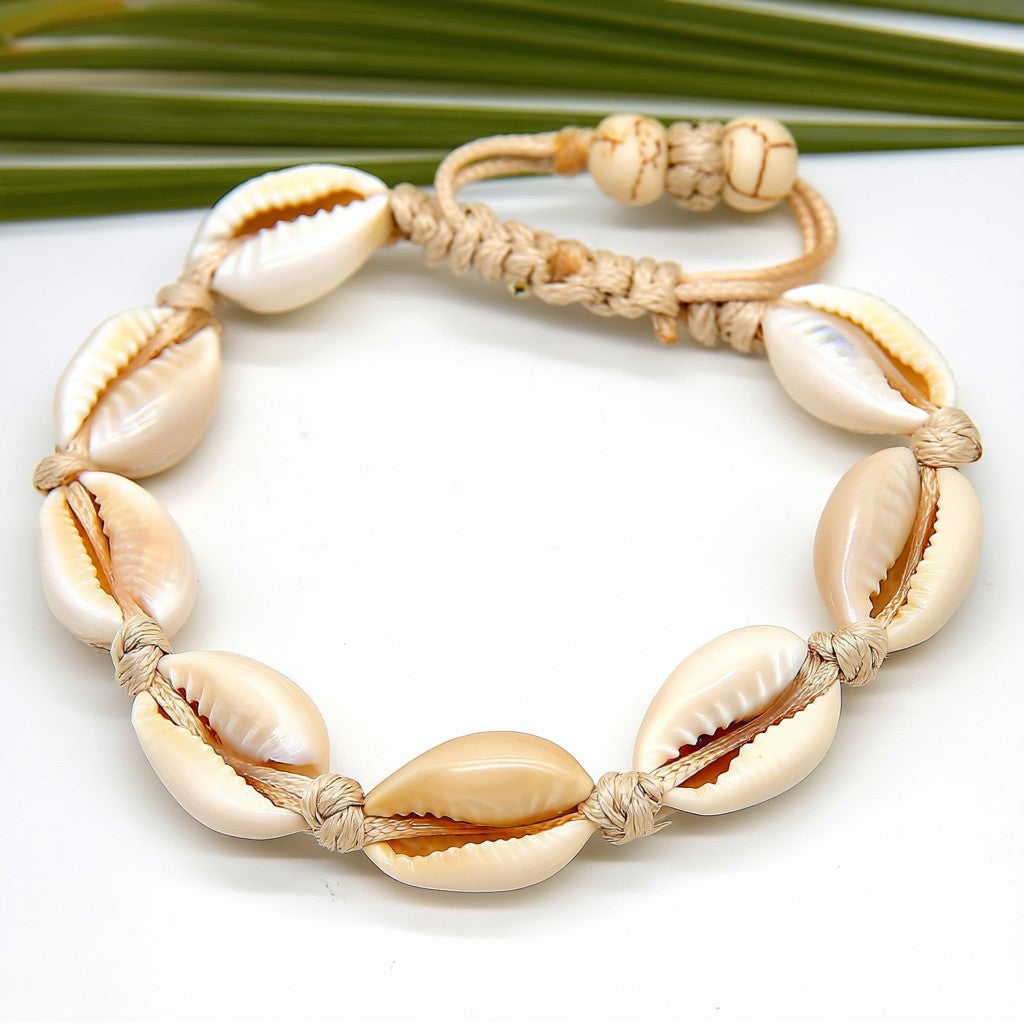 Pulseira ajustável de conchas do mar Cowrie