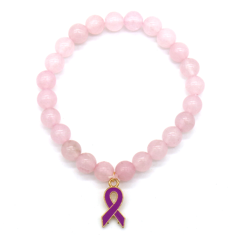 Pulseira de quartzo rosa para conscientização sobre o câncer de mama