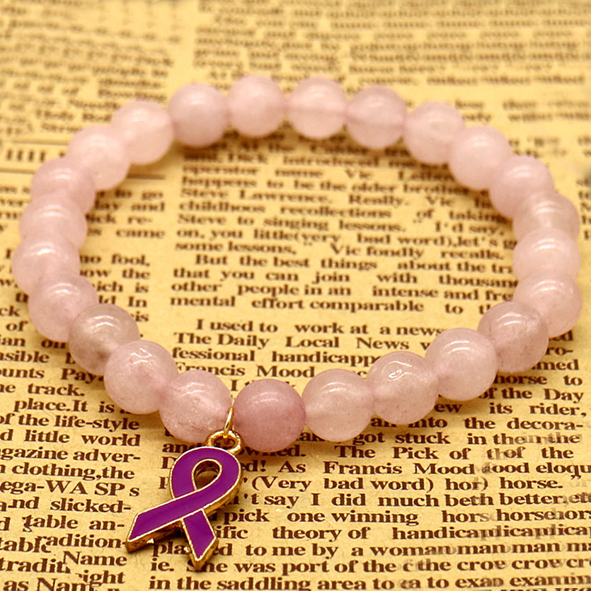 Pulseira de quartzo rosa para conscientização sobre o câncer de mama