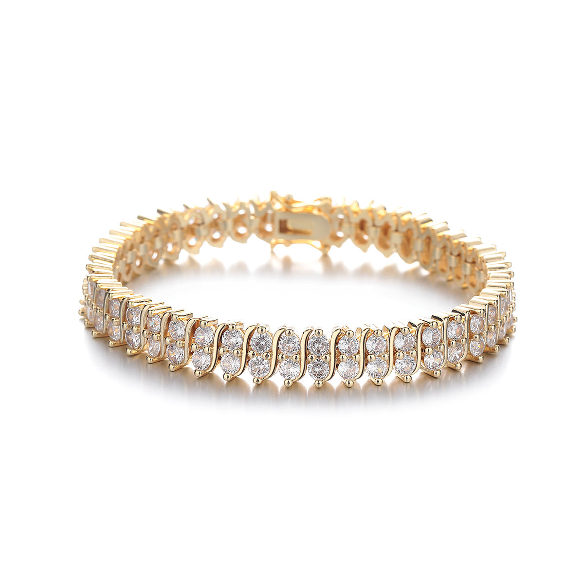 Pulseira de tênis em ouro 18K com diamantes simulados
