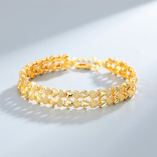 Pulseira de coração com duas fileiras em ouro 18K com corte de diamante