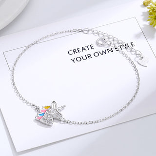 Pulseira de prata esterlina e unicórnio Swarovski