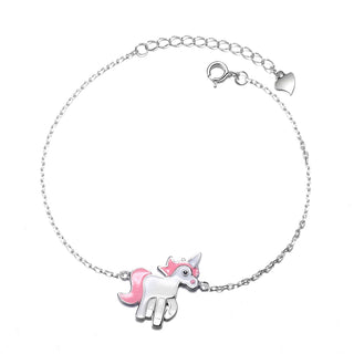 Pulseira de prata esterlina e unicórnio rosa