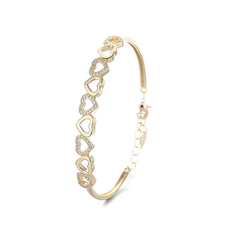 14K Gold Hearts Bangle Adjustable Bracelet with crystals from Swarovski