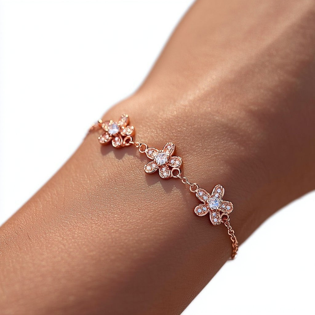 Pulseira ajustável Flower Power de cristal de ouro 14k
