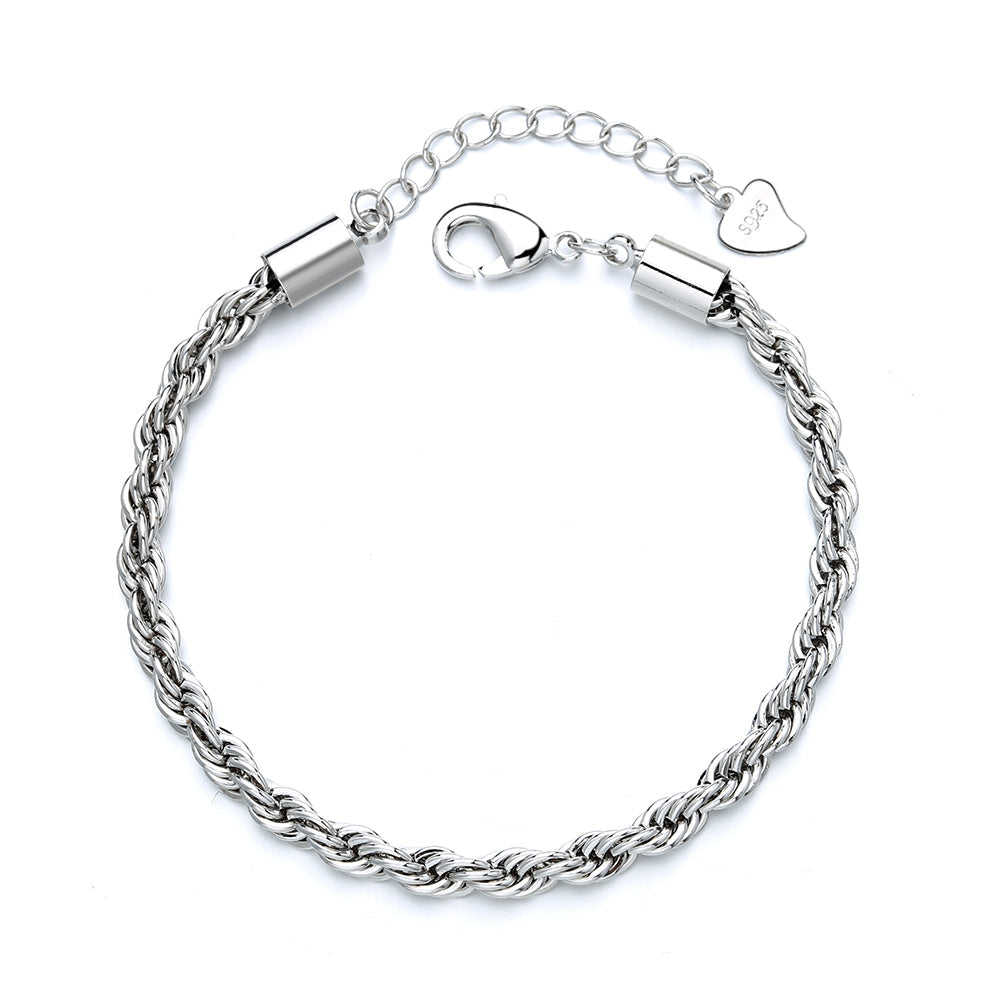 Pulseira de corrente de corda de prata esterlina 925