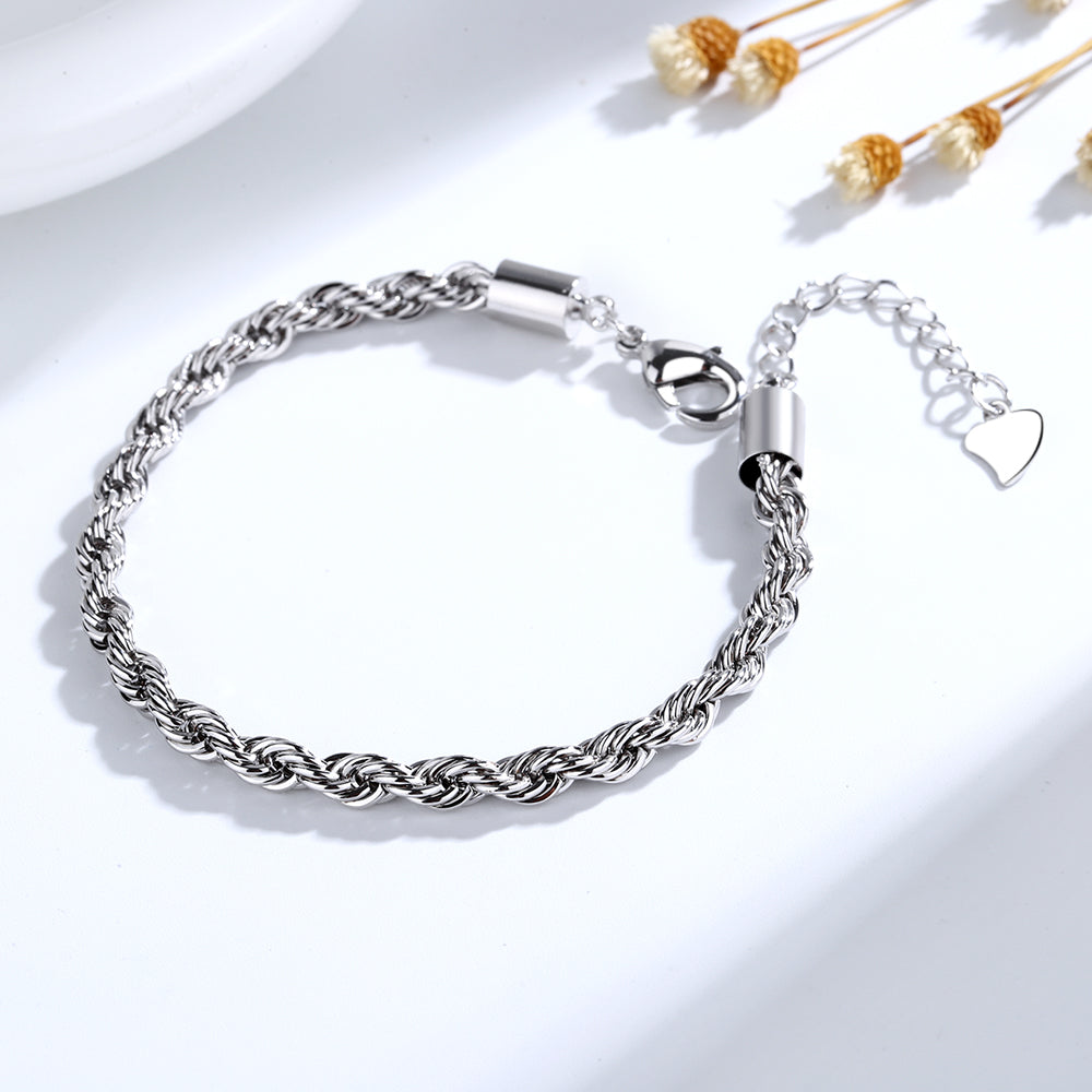 Pulseira de corrente de corda de prata esterlina 925