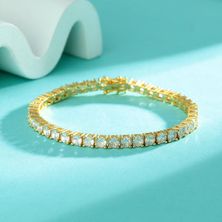 Pulseira de tênis em ouro branco e amarelo 18K com diamantes simulados