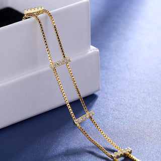 Pulseira dupla camada de ouro 18k e prata esterlina com cristais Swarovski