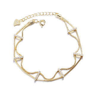 Pulseira dupla camada de ouro 18k e prata esterlina com cristais Swarovski