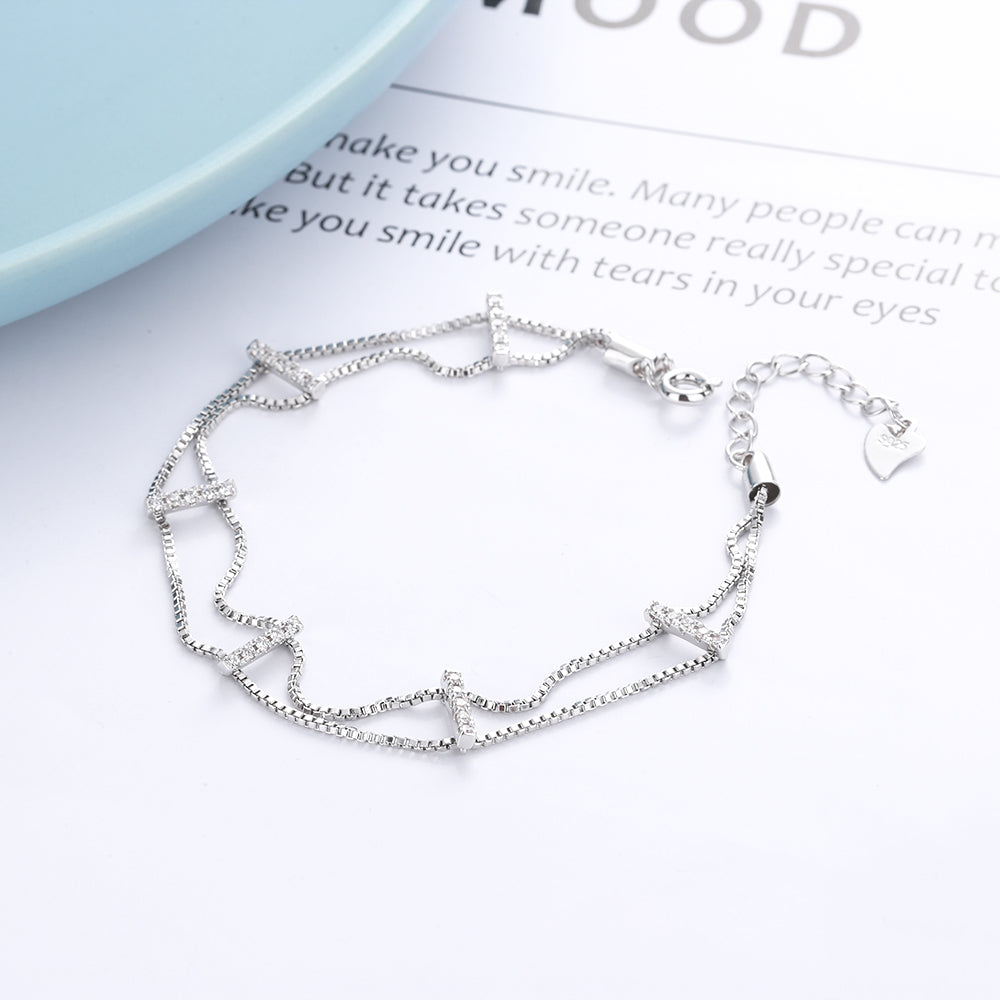 Pulseira dupla camada de ouro 18k e prata esterlina com cristais Swarovski