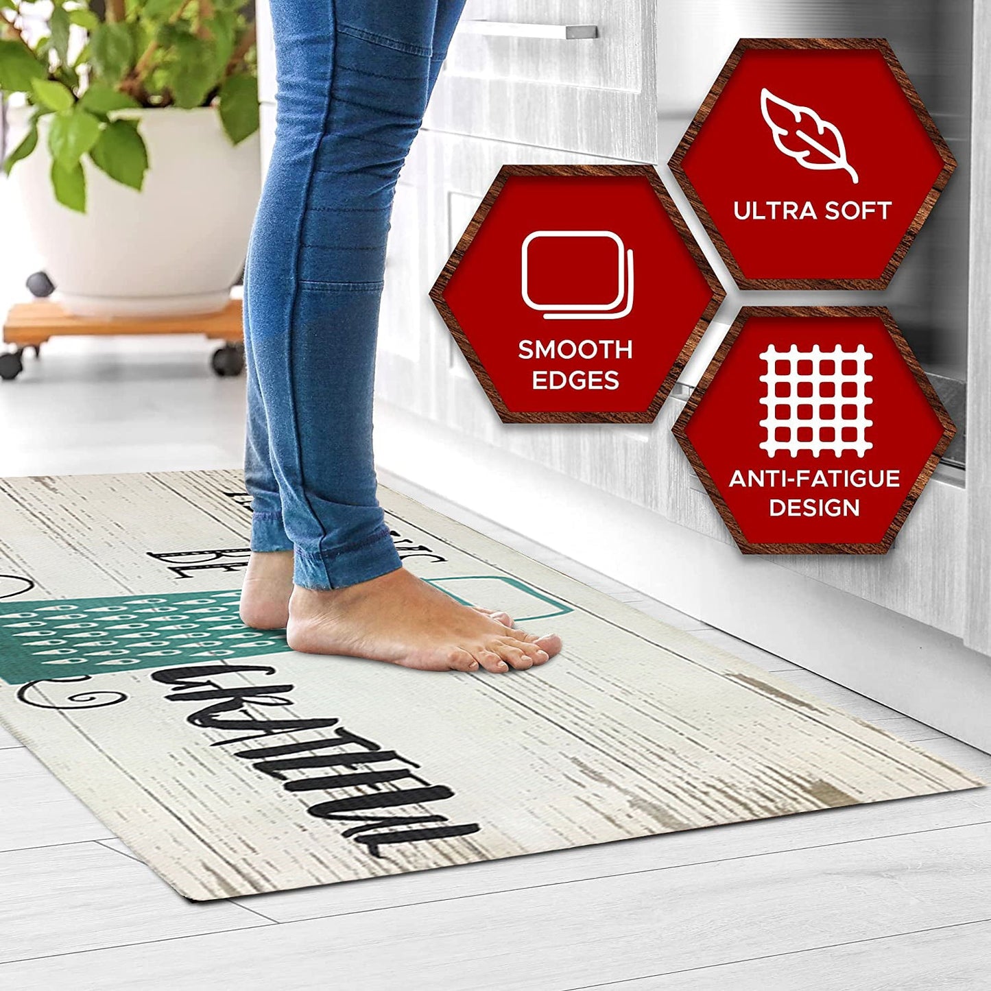 Tapete de cozinha acolchoado antifadiga grande de 20" x 55" (seja sempre grato) 