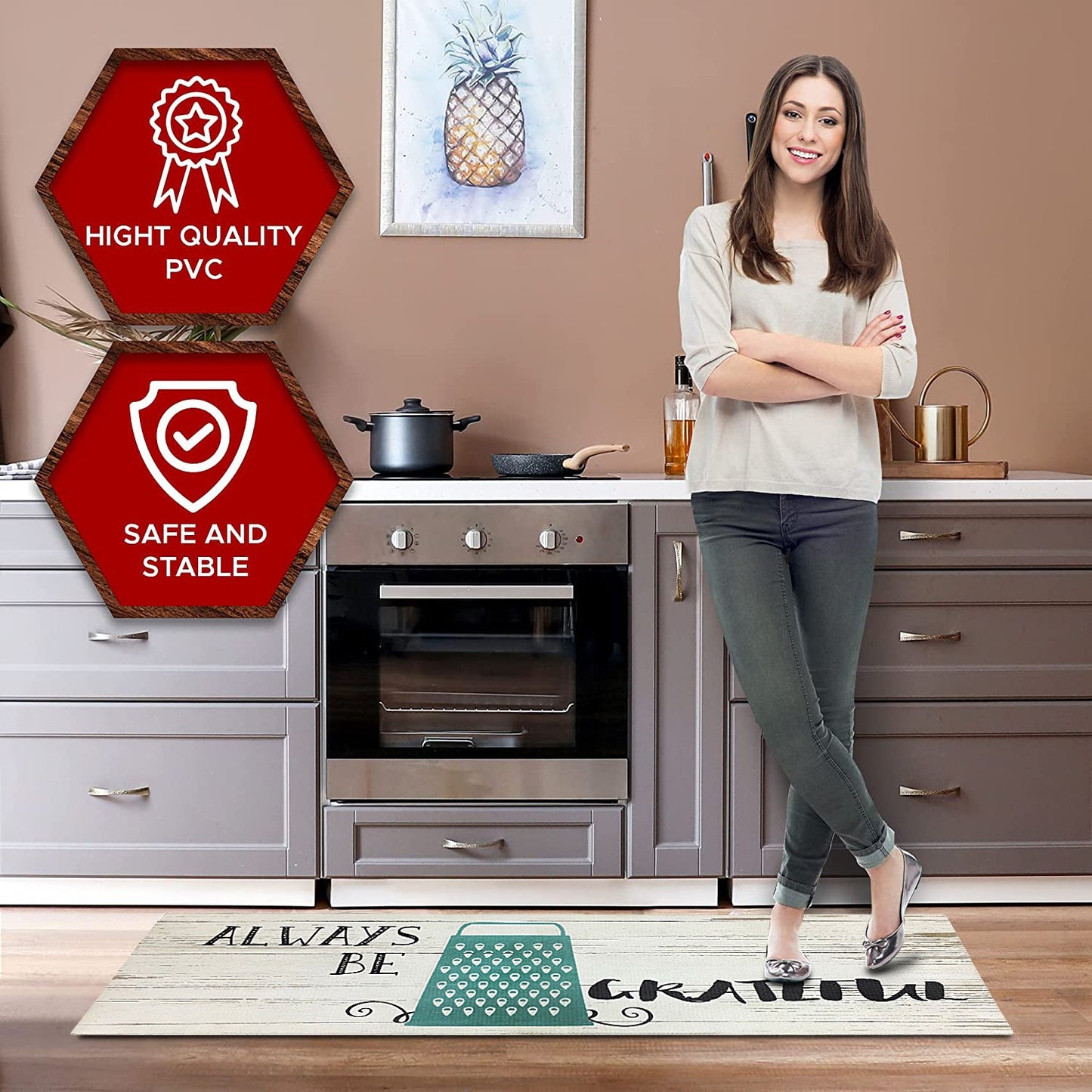 Tapete de cozinha acolchoado antifadiga grande de 20" x 55" (seja sempre grato) 