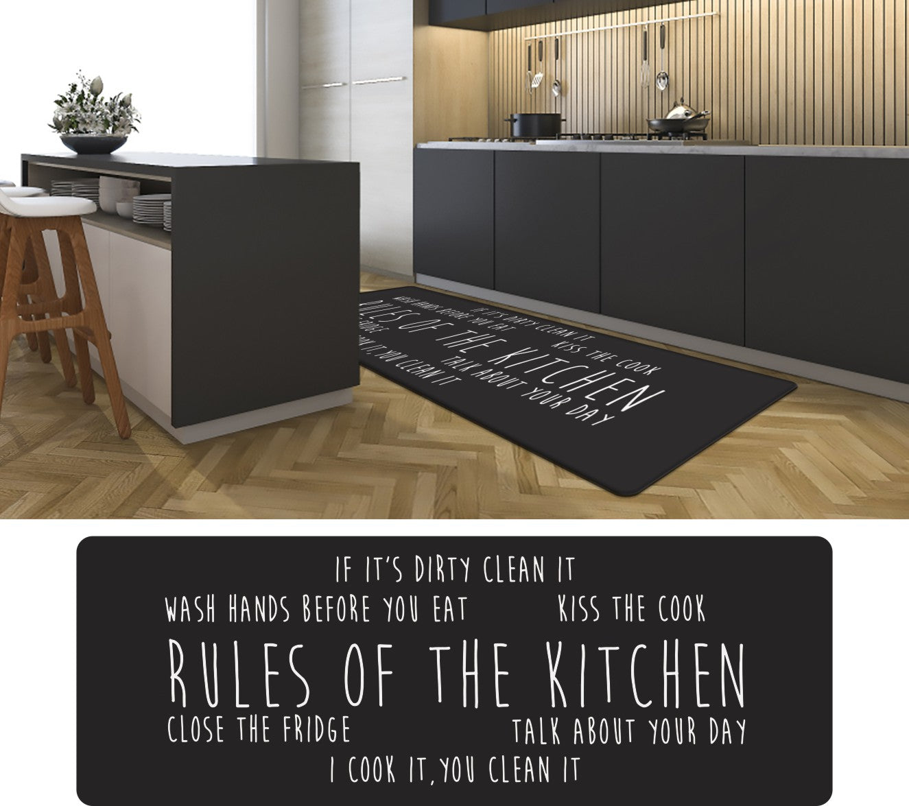 Tapete de cozinha antifadiga Rules of the Kitchen de 20" x 55" 