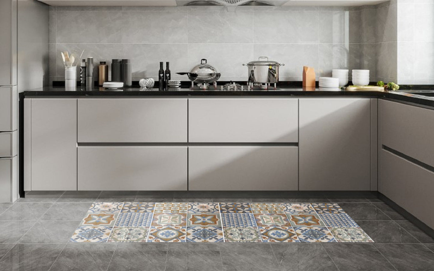 Tapete de cozinha antifadiga Brown Tile 19,6 pol. x 55 pol. 