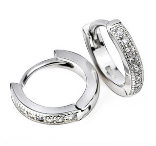 Amy and Annette 14K Gold And Sterling Silver & Genuine Crystal Huggie Hoop Earring