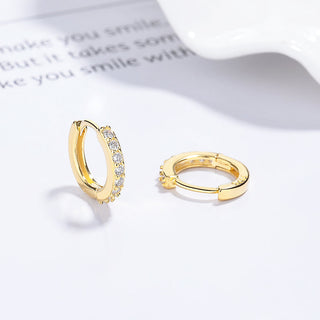 Amy and Annette 14K Gold And Sterling Silver & Genuine Crystal Huggie Hoop Earring