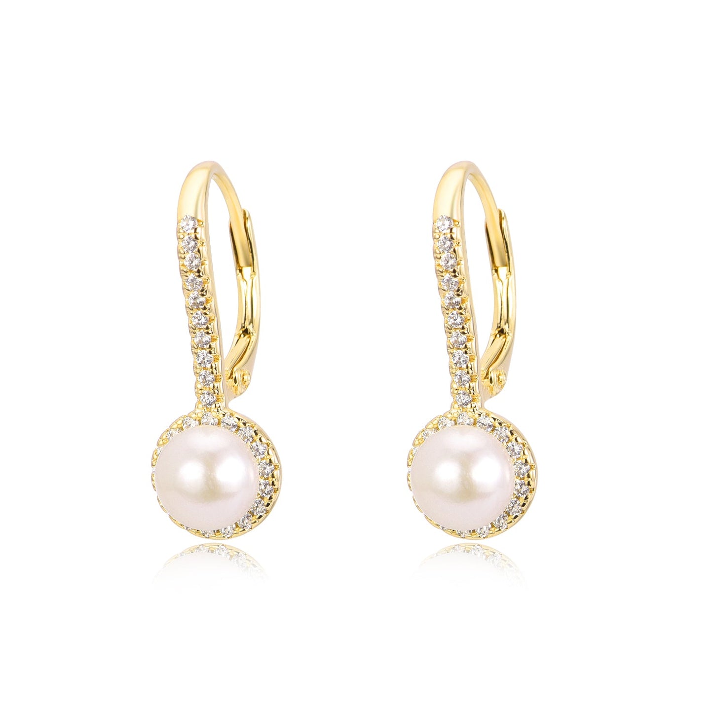 Brincos de pérola cultivada Halo com alavanca em ouro branco 18K